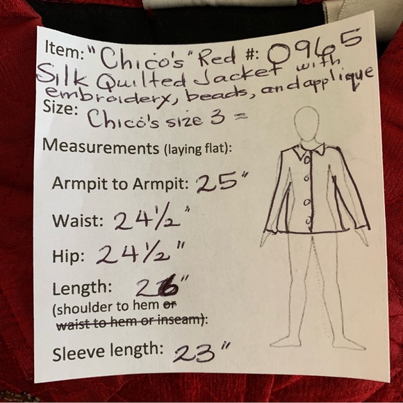 “Chico’s” Red Silk Quilted Jacket size 14-16 (Chico’s size 3) - Picture 11 of 11